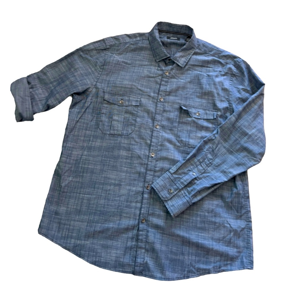 Alfani regular fit cotton blend button down pockets long sleeve gray shirt Sz XL